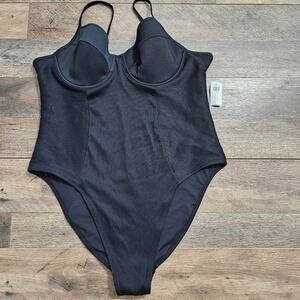 New Old Navy One-Piece Black Ribbed Swimsuit Womens XL Swimwear Beach Pool